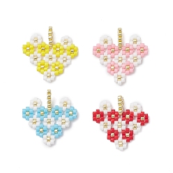 (52) Непрозрачная лаванда 4 шт. стеклянные бусины Miyuki в форме сердца с подвесками в виде цветов, разноцветные, 21.5x21x3 мм, отверстие : 2 мм