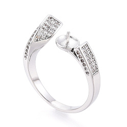 Платинированный Оправы для колец-манжет из латуни с микропаве из прозрачного кубического циркония, за половину пробурено бисера, без кадмия, без никеля и без свинца, Реальная платина, контактный: 0.8 м, 8~9 мм, внутренний диаметр: 16~17 мм