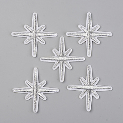 Silver Computerized Embroidery Cloth Iron on/Sew on Patches, Appliques, Costume Accessories, Eight Pointed Star, Silver, 50x49x2mm