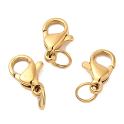 Настоящее золото 18K Ионное напыление (IP) 304 Застежки-карабин из нержавеющей стали, отполированные вручную, 201 кольцо из нержавеющей стали, застежки на спусковой крючок, реальный 18 k позолоченный, 10x6x3 мм, отверстие : 1.2 мм