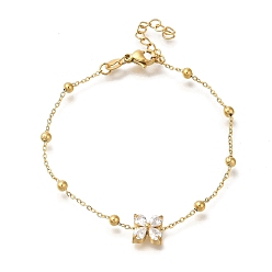 Бабочка 304 браслеты из нержавеющей стали с кубическим цирконием, золотые круглые шарики для женщин, бабочка, 6-7/8 дюйм (17.5 см)