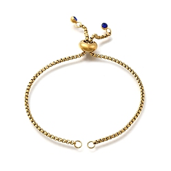 Сапфир Регулируемые 304 браслеты-слайдеры из нержавеющей стали / изготовление браслетов боло, с цепочками и стразами, золотые, сапфир, 9-1/8 дюйм (23.2 см), 2 мм