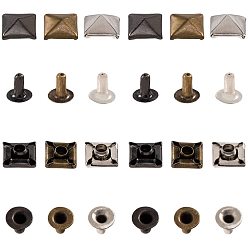 Mixed Color Brass Rivet Studs, with Iron Findings, For Purse, Bags, Boots, Leather Crafts Decoration, Gunmetal & Platinum & Antique Bronze, 6x6x3mm, 3colors, 40sets/color, 120sets/box