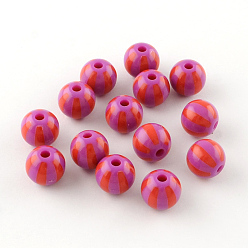 Фиолетовый Полоса непрозрачные акриловые шарики, круглые, фиолетовые, 16x15 мм, Отверстие : 3 мм , около 220 шт / 500 г