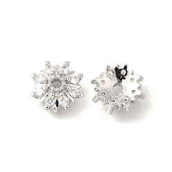 Платина Колпачки для бусин из прозрачного кубического циркония в форме цветка из латуни, долговечный, без кадмия и без свинца, стойки покрытие, платина, 11x3 мм, отверстие : 1.8 мм