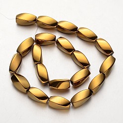 Plateado en Oro Electroplate no magnéticas de hematita sintética hebras de cuentas, óvalo retorcido, oro chapado, 20x10 mm, agujero: 1 mm, sobre 20 unidades / cadena, 15.7 pulgada