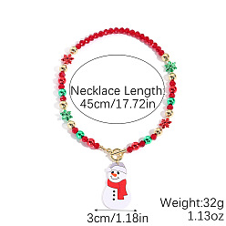 Снеговик Рождественская тематика: подвеска из сплава, эмали, акриловые бусины, ожерелья с застежками из сплава, золотые, красные, снеговик, 17.72 дюйм (45 см), Кулон : длиной 30 мм 