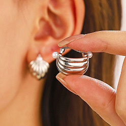 Платина Серьги-кольца из сплава, с имитацией жемчуга, платина, 50 мм