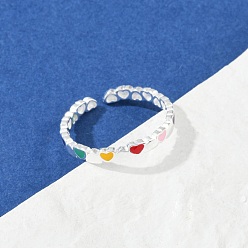 Посеребрённый 925 стерлингов серебряные кольца, с эмалью, сердце, 925 серебро покрытием, 3 мм