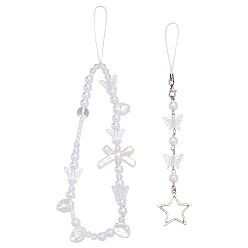 Прозрачный 2шт. акриловые искусственные жемчужины и стекло и сплав мобильных ремешков, прозрачные, 215 мм и 170 мм