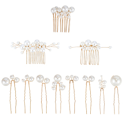 Золотой Наборы гребней для волос из медной проволоки и искусственного жемчуга из АБС-пластика для женщин и девочек, золотые, 43~90x20~96x8~23 мм