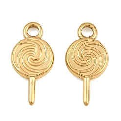 Real 18K Gold Plated 304 Stainless Steel Pendants, Lollipop Charms, Ion Plating(IP), Real 18K Gold Plated, 18x9x2mm, Hole: 2.3mm