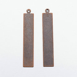 Red Copper Metal Tags, Brass Stamping Blank Tag Pendants, Rectangle, Red Copper, 41x7x0.5mm, Hole: 1mm