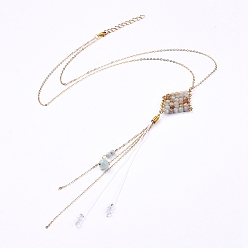 Flower Amazonite Ожерелья шкентеля, с гранеными стеклянными бусинами и бусинами из натурального цветка амазонита, латунные кабельные цепи и застежки из лобстера, 23.42 дюйм (59.5 см)