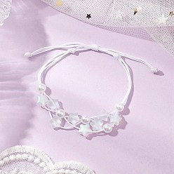 Белый Регулируемые нейлоновые нити плетеные браслеты из бисера, браслеты из стеклянных бусин и жемчуга из АБС-пластика для женщин, белые, внутренний диаметр: 1-5/8~3 дюйм (4~7.5 см)