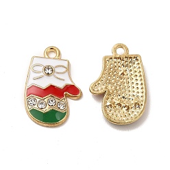 Золотой Рождественские эмали сплава подвески, со стразами, перчатки очарование, золотые, 20x13.5x2.5 мм, отверстие : 1.6 мм