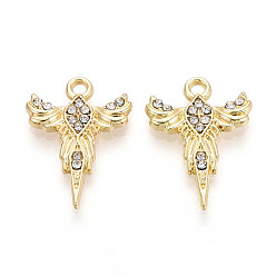Light Gold Подвески из сплава и страза, чары феникса, без свинца и без кадмия, золотой свет, 22x16x2 мм, отверстие : 1.8 мм