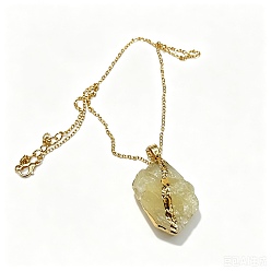 Jade Topacio Collares colgantes de jade en bruto y topacio natural galvanizado, 201 collares de cadena de cable de acero inoxidable para mujer, dorado, 17.72 pulgada (45 cm)