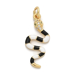 Черный Латунные микро проложить кубического циркония подвески, с эмалью, змеиные чары, с целью перехода в кольце, чёрные, 25x11x3 мм