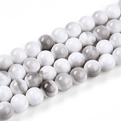 Гейнсборо Выпечки нарисованных стеклянных бусин прядей, круглые, два тона, светло-серые, 10~10.5 мм, отверстие : 1.4 мм, около 84~87 шт / нитка, 31.10~32.28 дюйм (79~82 см)