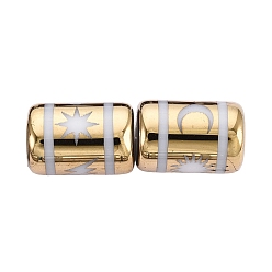 Light Gold Гальванические стеклянные бусины, колонна с узором из луны, солнца, звезд и молний, золотой свет, 11.5~12x8~8.5 мм, отверстие : 1.2~1.4 мм
