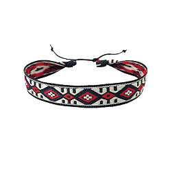 Bisque Bohemia Polyester Braided Flat Cord Bracelet, Adjustable Bracelet for Women, Bisque, 6-1/2~9-7/8 inch(16.5~25cm)