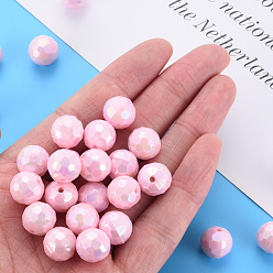 Pink Opaque Acrylic Beads, Faceted, Dyed, AB Color, Round, Pink, 12x11.5mm, Hole: 1.8mm, about 560pcs/500g