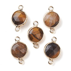 Тигровый глаз Подвески из натурального розового кварца, граненый плоский круглый с позолоченной латунной рамкой, 16.5x10.5x5 мм, отверстие : 1.5 мм