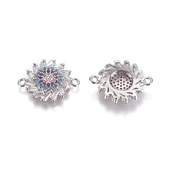 Platin Farbe Messing Micro Pave Zirkonia Links Steckverbinder, Blume, Farbig, Platin Farbe, 14.5x19x3.2 mm, Bohrung: 1.2 mm