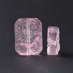Pearl Pink Transparent Spray Painted Glass Beads, Rectangle, Pearl Pink, 18x13x5.5mm, Hole: 1.4mm