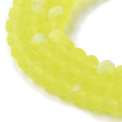 Yellow Imitation Jade Glass Beads Strands, Half AB Color Plated, Faceted, Frosted, Rondelle, Yellow, 3x2mm, Hole: 0.7mm, about 155pcs/strand, 15.75''(40cm)