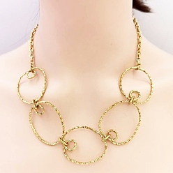 Настоящее золото 18K 304 текстурированные кольцеобразные звенья из нержавеющей стали для женщин, ионное покрытие (ip), реальный 18 k позолоченный, 19.69 дюйм (50 см)