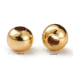 Real 24K Gold Plated 304 Stainless Steel Beads, Round, Real 24K Gold Plated, 4x3.5~4mm, Hole: 1.5mm