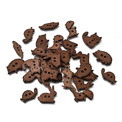 Brun De Noix De Coco 2 Boutons en bois à motif animalier avec trou, formes variées avec bordure cousue, brun coco, 11.5~20x20~25x2.5mm, Trou: 2.5mm
