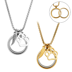 Золотой & Цвет Нержавеющей Стали 2 шт. 2 цвета нержавеющая сталь отпечаток лапы перо плоский круглый мех питомца медальон кулон коробка цепь ожерелья, золотые и нержавеющая сталь цвет, 24.13 дюйм (61.3 см), 1 шт / цвет