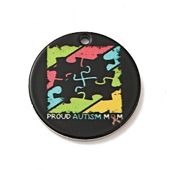 Wort Anlaufgeschütztes Autismus-Bewusstseins-Thema 201 Anhänger aus Edelstahl, Flachrund, Edelstahl Farbe, Wort, 25x1 mm, Bohrung: 1.8 mm