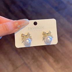 Bowknot Женские серьги с подвесками из бусин из искусственного жемчуга, со сплавочной фурнитурой со стразами, бантом, 18x11 мм