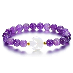 Аметист Эластичный браслет из натурального аметиста, Луна и звезды, внутренний диаметр: 2-3/8 дюйм (6 см)