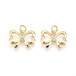 Настоящее золото 18K Латунные микро проложить кубического циркония подвески, без кадмия и без свинца, бантом прелести, с целью перехода в кольце, реальный 18 k позолоченный, 12x15.5x3 мм, отверстие : 3.5 мм