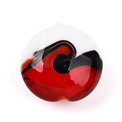 Красный Бусины лэмпворк , плоско-круглые, два тона, красные, 19.5~21x10~11 мм, отверстие : 1.4~2.2 мм