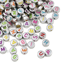 Серебро 1000 непрозрачные акриловые бусины, плоские круглые с буквы, серебряные, 7x3.5 мм, отверстие : 1.5 мм
