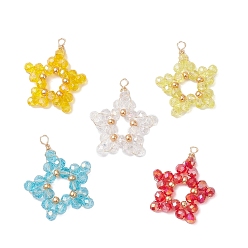 (52) Непрозрачная лаванда Цвет AB покрытием стеклянные подвески, звезда, с экологически чистой медной проволокой, граненые, разноцветные, 30x25x4.5 мм, отверстие : 2.5 мм