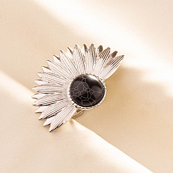 Синтетическая Бирюза Регулируемые 304 манжеты из нержавеющей стали с открытыми кольцами для женщин, цветок, с синтетическими бирюзовый, цвет нержавеющей стали, 26 мм, внутренний диаметр: 17 мм