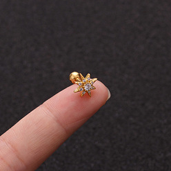 Звезда Серьги-гвоздики из латуни с микропаве из прозрачного кубического циркония для женщин, с пинами из нержавеющей стали , золотые, звезда, 6 мм, штифты : 1.2 мм