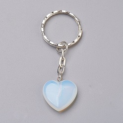 Опал Брелок из опалита, с ключом железной застежкой, сердце, платина, 70 мм, сердца: 21~21.5x20~20.5x6 мм