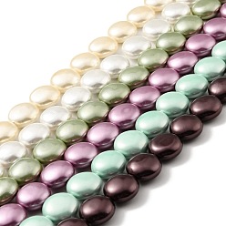 Mixed Color Electroplated Shell Pearl Beads Strands, Polished, Flat Round, Mixed Color, 18x9~9.5mm, Hole: 0.6mm, about 22pcs/strand, 19.49 inch(49.5cm)