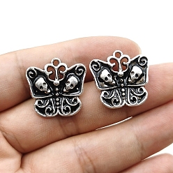 Черный Подвески из эмали и сплава, античное серебро, бабочка с подвеской в виде черепа, чёрные, 23x23 мм