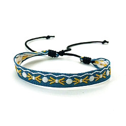 Light Steel Blue Bohemia Polyester Braided Flat Cord Bracelet, Adjustable Bracelet for Women, Light Steel Blue, 6-1/2~9-7/8 inch(16.5~25cm)