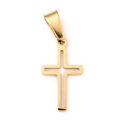 Золотой 304 подвески из нержавеющей стали, полый, крестик, золотые, 19.5x11x1.2 мм, отверстие : 3.5x7 мм