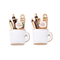 Белый Подвески из эмали и сплава, с фарфоровым цветком, без кадмия и без свинца, подвеска для ручки, золотой свет, белые, 24x15.5x5 мм, отверстие : 1.5 мм